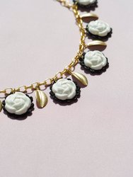 Porcelain Camellias And Golden Leaves Necklace