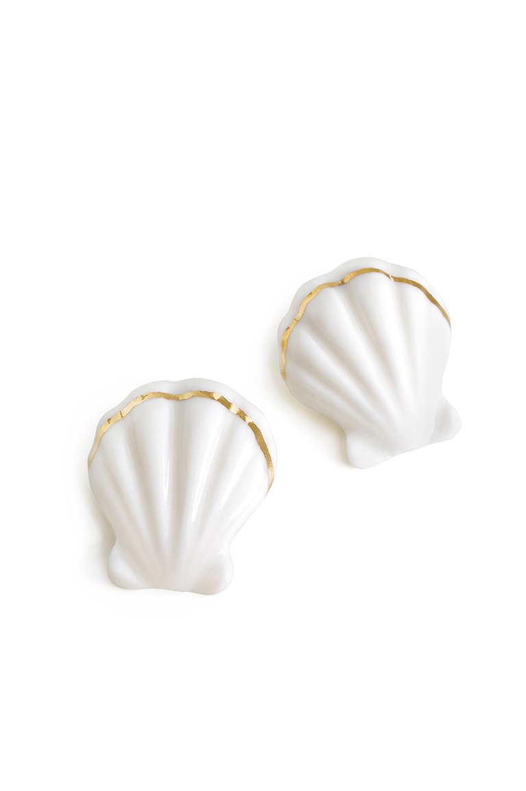 Porcelain Clam Shell Clip-On Earrings