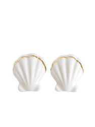 Porcelain Clam Shell Clip-On Earrings - White/Gold