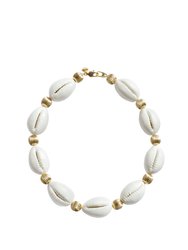 Porcelain Cowrie Shell Collar Necklace - White/Gold