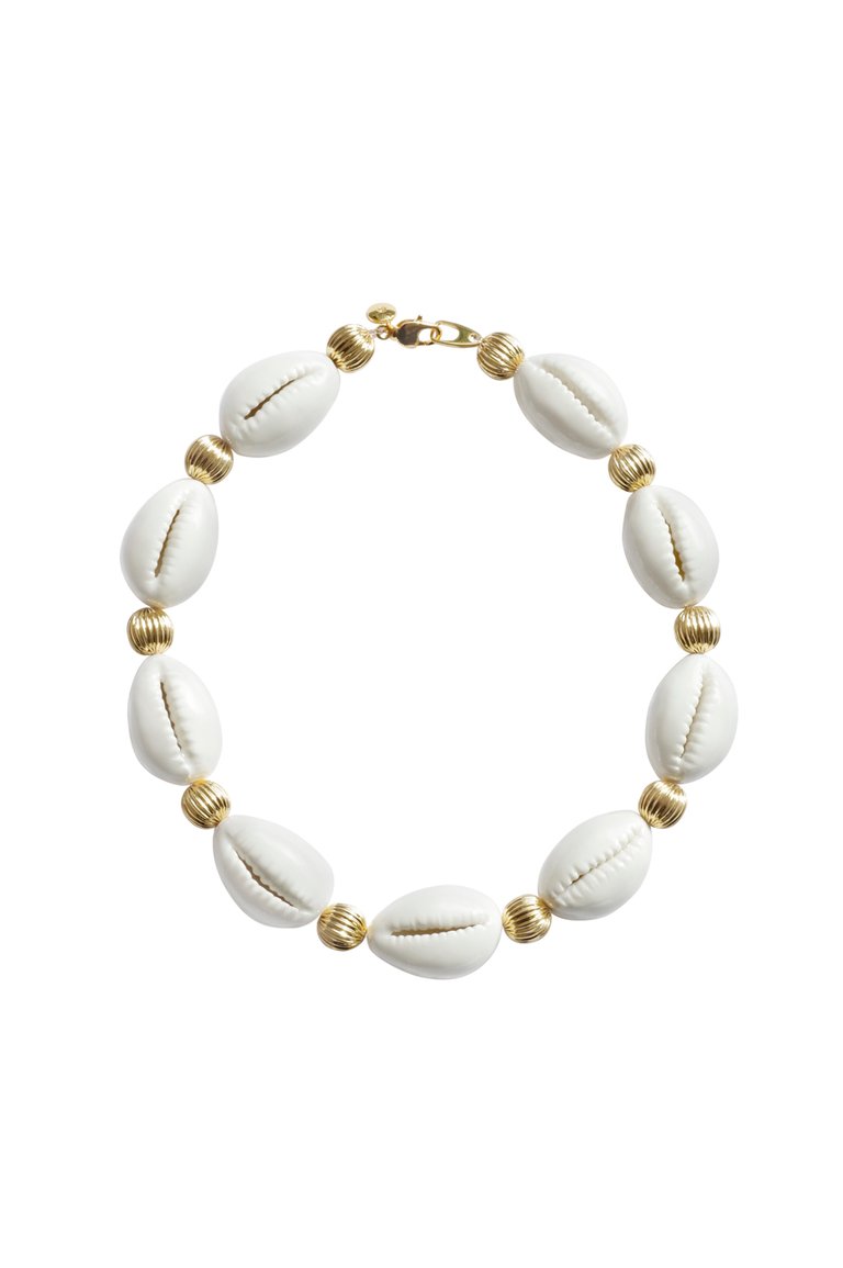 Porcelain Cowrie Shell Collar Necklace - White/Gold