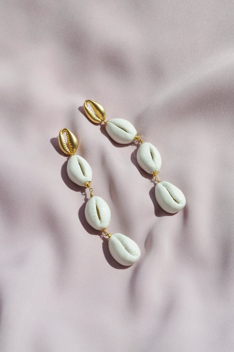 Porcelain Cowrie Shell Linear Earrings