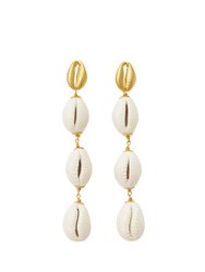 Porcelain Cowrie Shell Linear Earrings - White/Gold