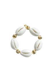 Porcelain Cowrie Shell Stretch Bracelet - White/Gold