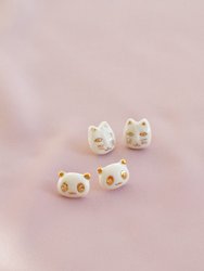 Porcelain Lucky Cat Stud Earrings