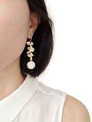 Porcelain Moonlight Rose And Triple Leaves Clip-On Earrings