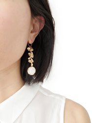 Porcelain Moonlight Rose And Triple Leaves Drop Earrings