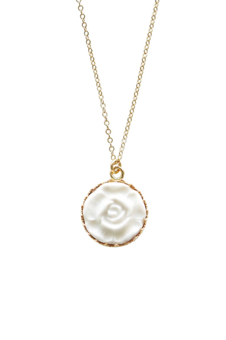 Porcelain Moonlight Rose Charm Gold-Filled Necklace - White/Gold