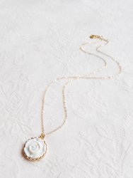 Porcelain Moonlight Rose Charm Gold-Filled Necklace