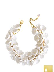 Porcelain Plum Blossom Cluster Necklace - White/Gold