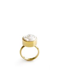 Porcelain Rose With Pearl Adjustable Ring