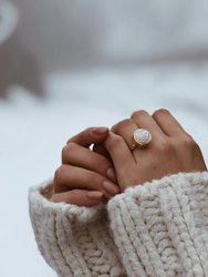 Porcelain Rose With Pearl Adjustable Ring