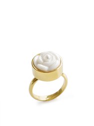 Porcelain Rose With Pearl Adjustable Ring - White/Gold