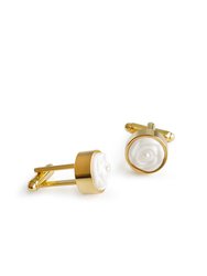 Porcelain Rose With Pearl Cufflinks - White/Gold