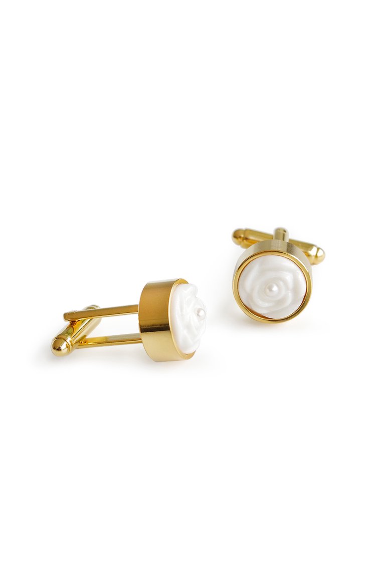 Porcelain Rose With Pearl Cufflinks - White/Gold
