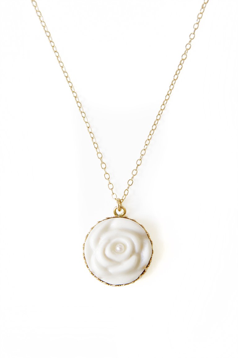 Porcelain Rose With Pearl Gold-Filled Necklace - White/Gold