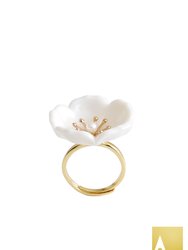 Snow-White Plum Blossom Ring - White/Gold