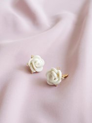 White Cloud Porcelain Rose Stud Earrings