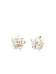 White Cloud Porcelain Rose Stud Earrings - White/Gold