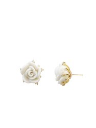 White Cloud Porcelain Rose Stud Earrings