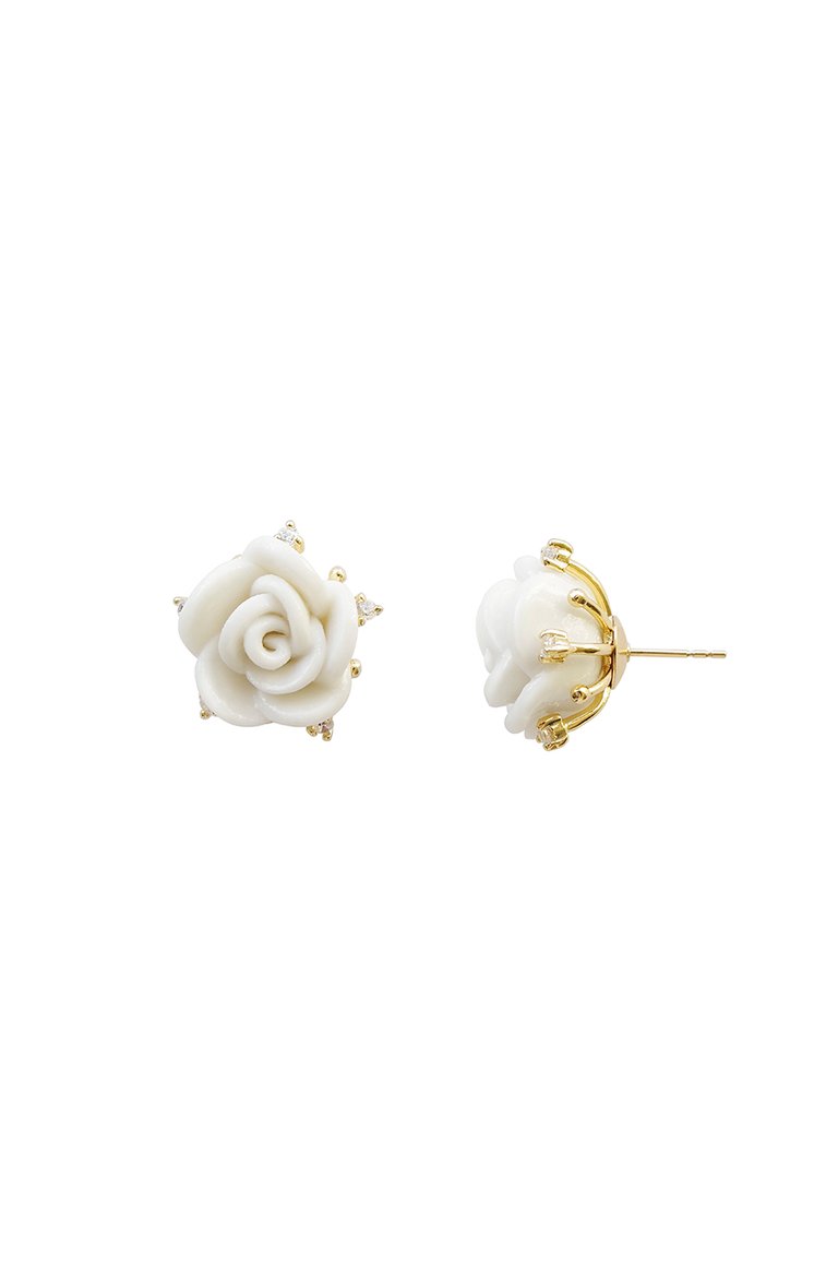 White Cloud Porcelain Rose Stud Earrings