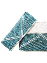 Macy Beaded Clutch - Turquoise - Turquoise/White Trim