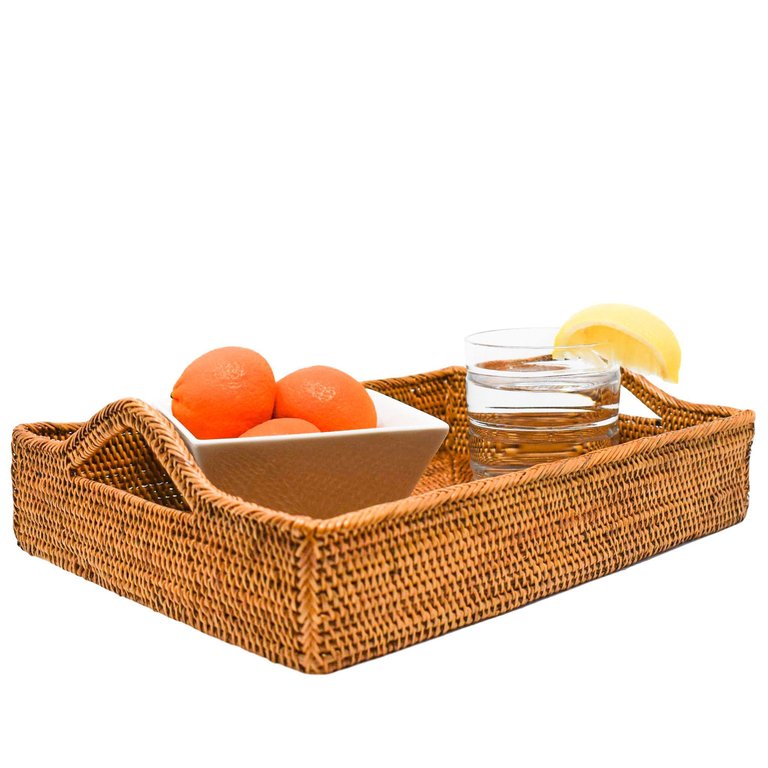 Rattan Tray With Handles - Tan