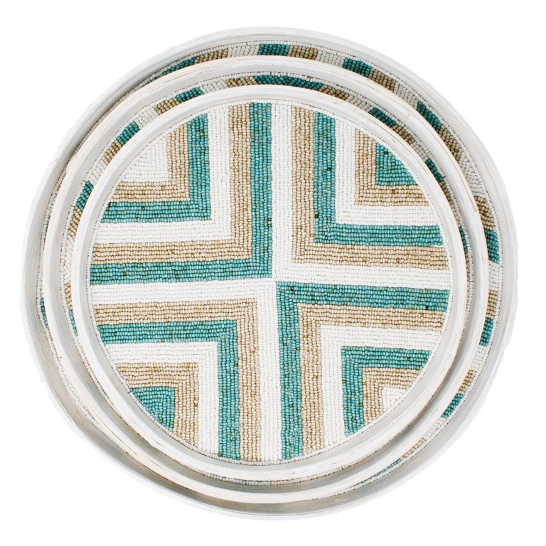 Riviera Tray Set (of 3) - Aqua/Natural/White - POPPY + SAGE