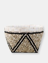 Bamboo Beaded Trinket Basket - Natural/Black Trim