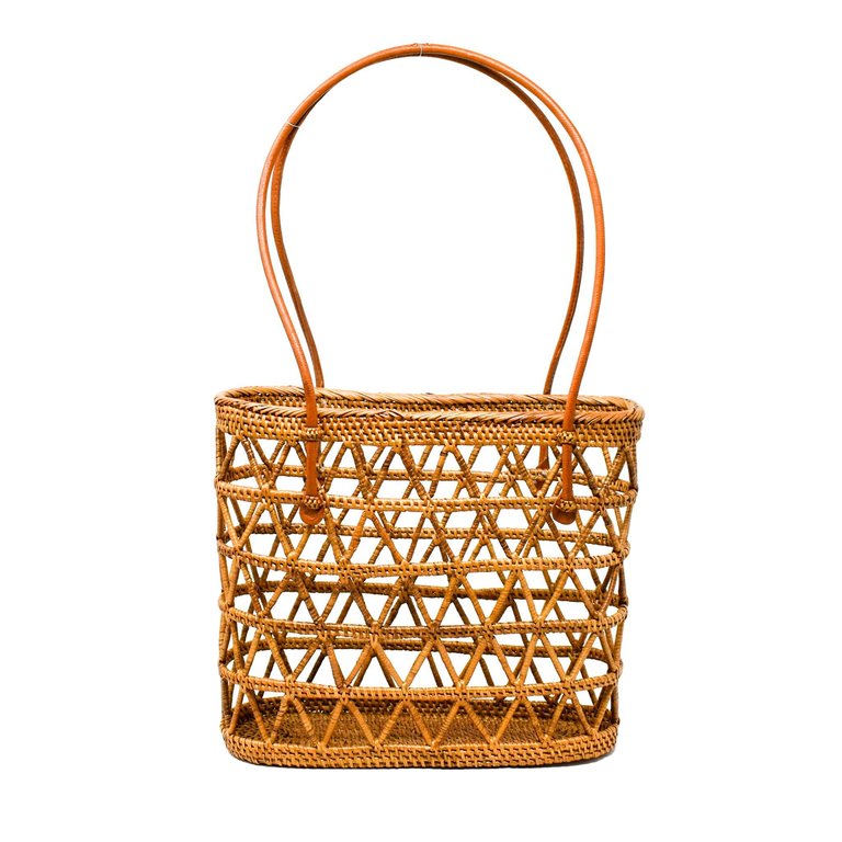 Caroline Rattan Tote Bag - Brown