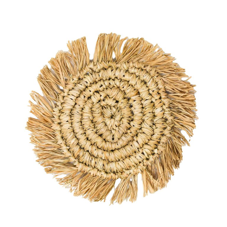 STRAW FRINGE COASTER SET (Set of 6) - POPPY + SAGE