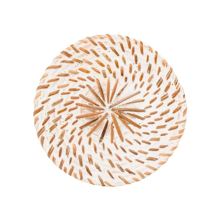 White Wash Rattan Coaster Set (Set Of 6) - White Wash & Natural Honey