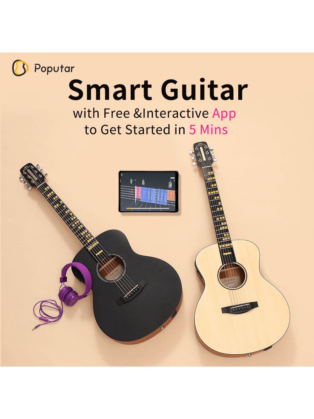 Poputar Wood Acoustic PopuMusic Poputar T1 Smart Guitar | Verishop