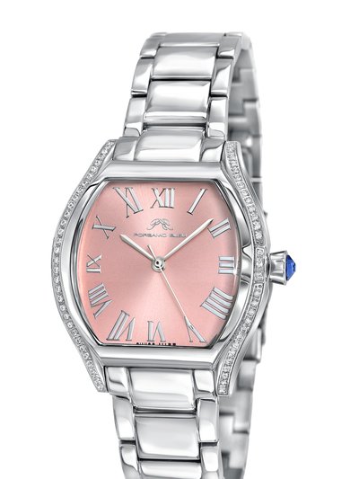 Porsamo Bleu Celine Women's Tonneau Watch, Silver and Pink, 1002BCES product