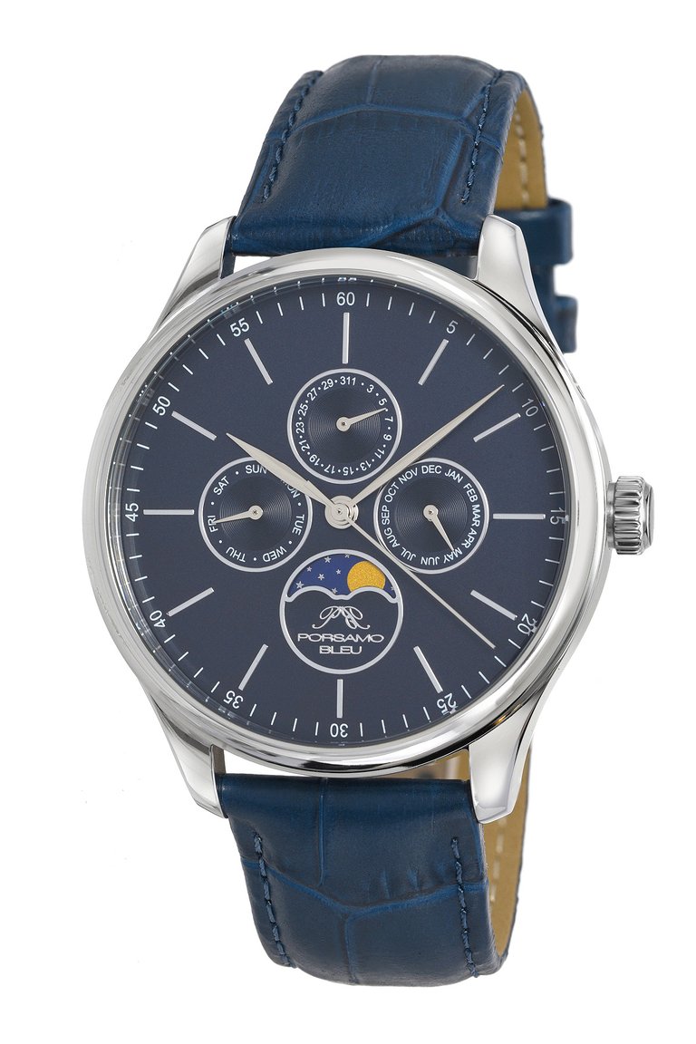 Jonathan Men's Leather Watch, 911CJOL - Blue
