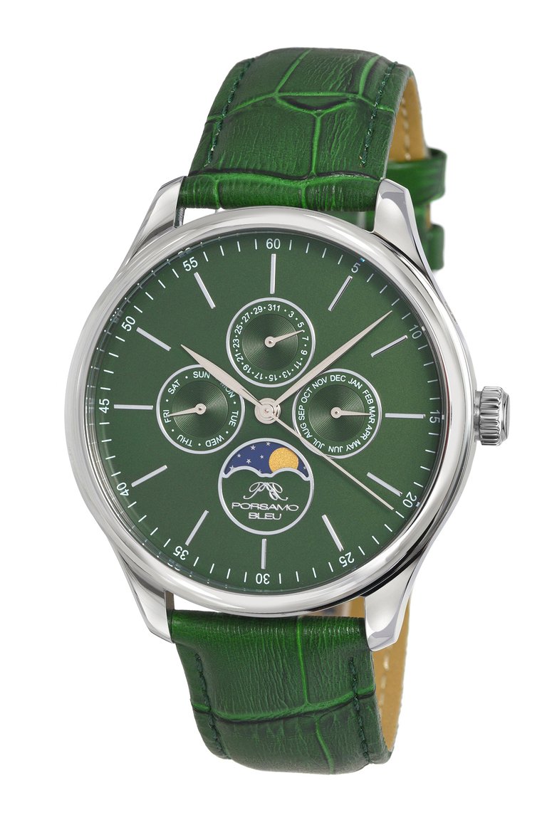 Jonathan Men's Leather Watch, 911DJOL - Green
