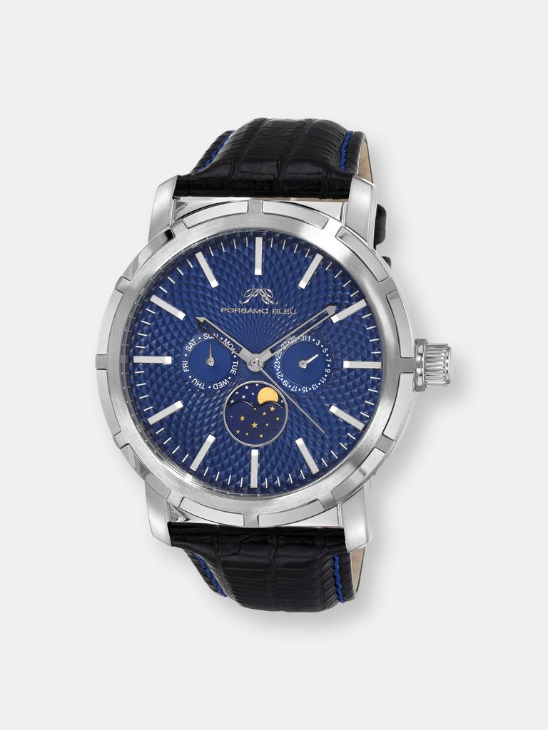 NYCm21 Men's Silver and Black Moon Phase Watch, 1201CNYL - Blue