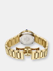 Stella Women's Gold Tone Crystal Watch with Guilloche-Sunray Dial