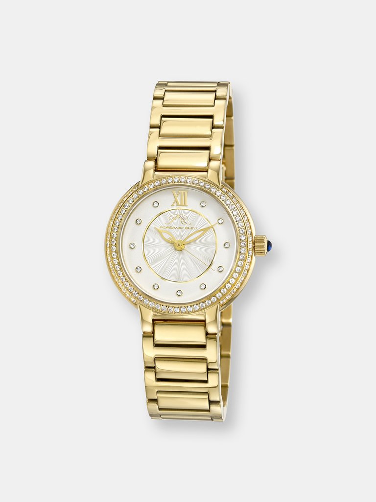 Stella Women's Gold Tone Crystal Watch with Guilloche-Sunray Dial - Gold