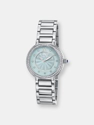 Stella Women's Silver Tone Crystal Watch with Baby Blue Guilloche-Sunray Dial - Silver