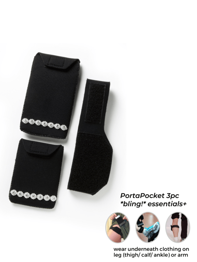 PortaPocket *bling!* Essentials+ ~ 3-pc undercover pocket kit for ID/cards, makeup & more product