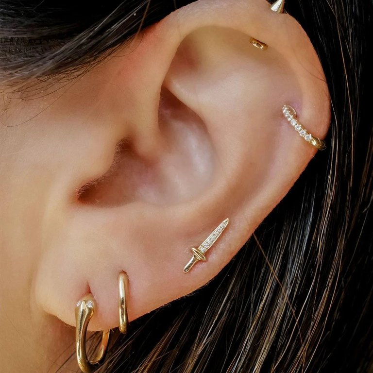 Diamond Sword Threaded Flat Back Earring | 0.6GMS .04CT | Single - Rose Gold Diamond
