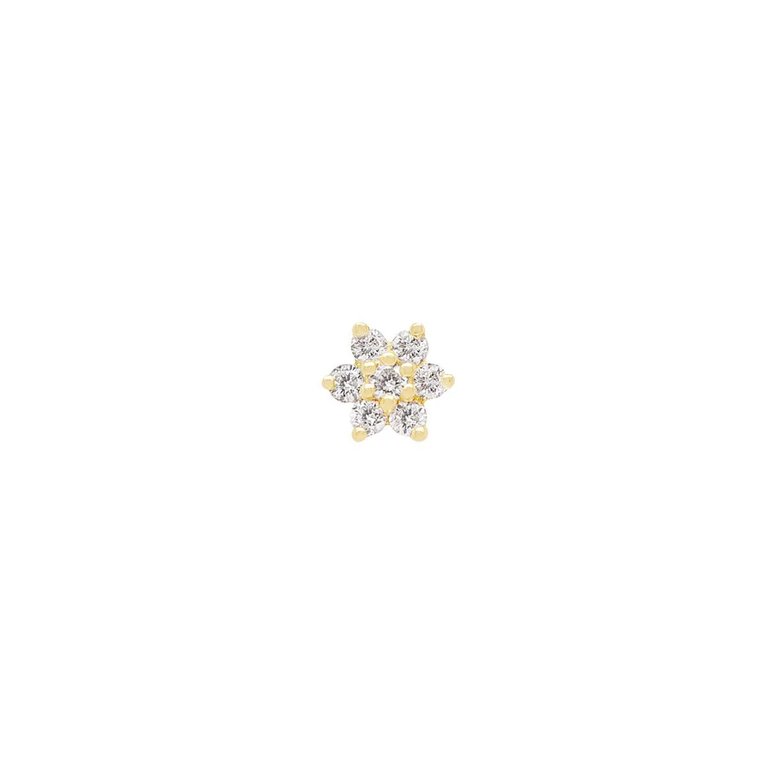 Mini Diamond Flower Threaded Flat Back Earring | .30GMS .03CT | Single - Yellow Gold Diamond