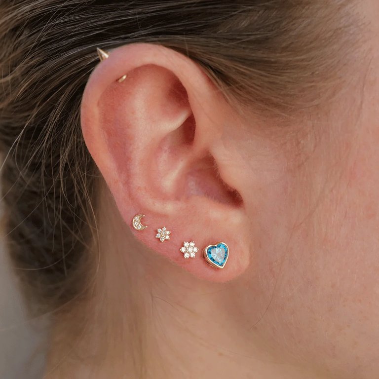 Mini Diamond Flower Threaded Flat Back Earring | .30GMS .03CT | Single