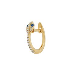 Mini Diamond Snake Hoop - Sapphire Eyes | .85GMS .09CT | Single - Yellow Gold Sapphire