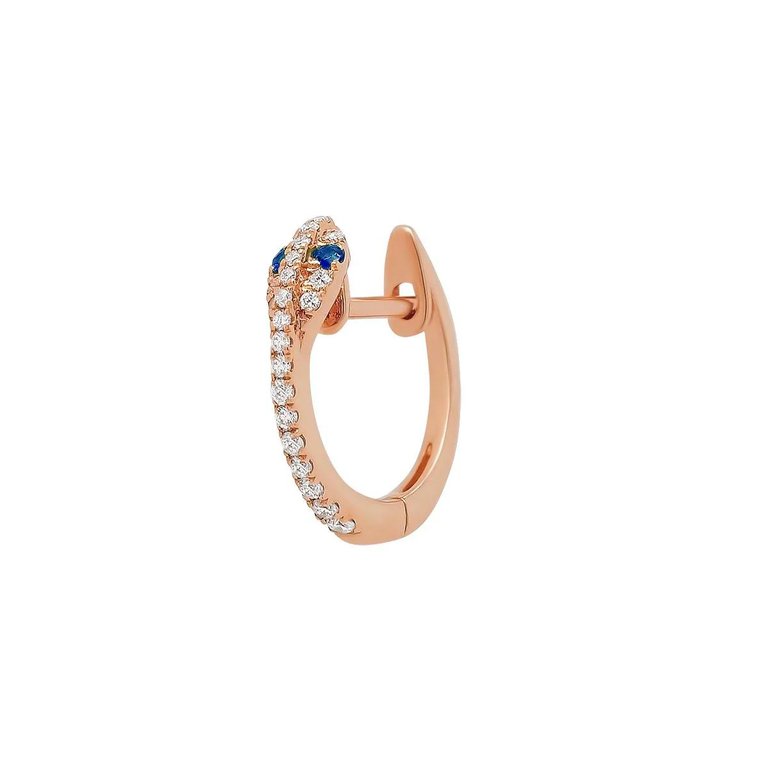 Mini Diamond Snake Hoop - Sapphire Eyes | .85GMS .09CT | Single - Rose Gold Sapphire