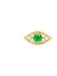 Mini Emerald Evil Eye Threaded Flat Back Earring | .8GMS .04CT | Single - Yellow Gold Emerald