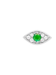 Mini Emerald Evil Eye Threaded Flat Back Earring | .8GMS .04CT | Single - White Gold Emerald