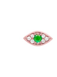 Mini Emerald Evil Eye Threaded Flat Back Earring | .8GMS .04CT | Single - Rose Gold Emerald