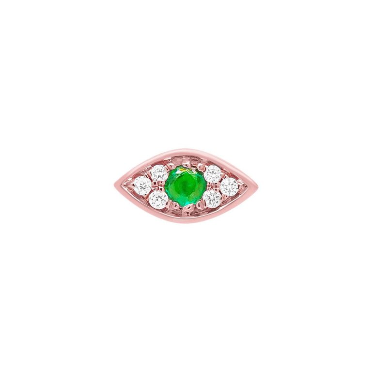 Mini Emerald Evil Eye Threaded Flat Back Earring | .8GMS .04CT | Single - Rose Gold Emerald